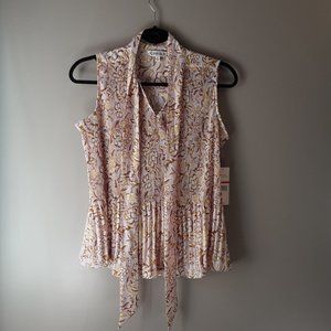 Nanette Lepore New Orchid Bloom Sleeveless Cottagecore Blouse Tie NWT Size XS